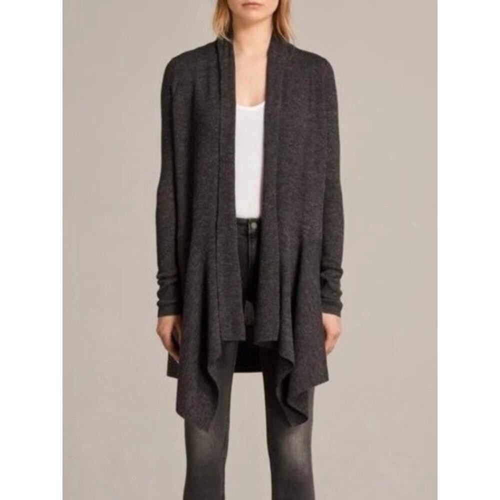 ALLSAINTS Keld Wool Blend Draped Open Front Knit Sweater Cardigan Size XS Gray